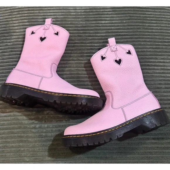 Dr Martens Bex Heart Cut Out Platform Boots Pink Leather Zip Up Size 5 - Picture 1 of 9
